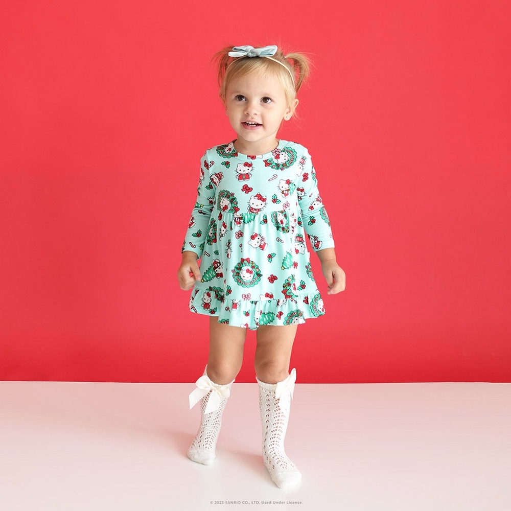 Posh Peanut x Hello Kitty® Wreath Long Sleeve Ruffled Bodysuit Dress NWT